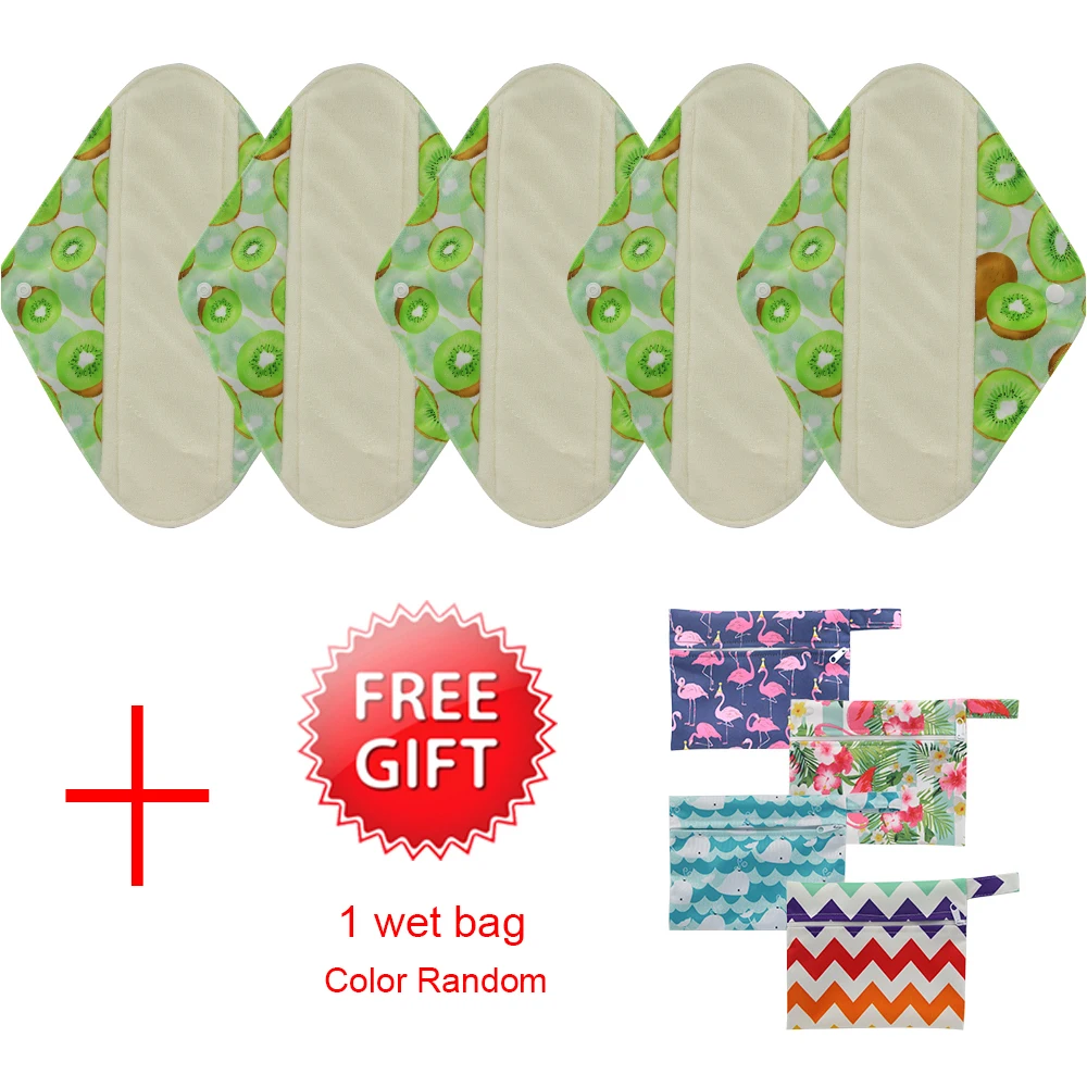 5Pcs Reusable Panty Liner Regular Flow Menstrual Pads Organic Bamboo Cloth Tampons Urinary Incontinence Sanitary Pads With Bag 3