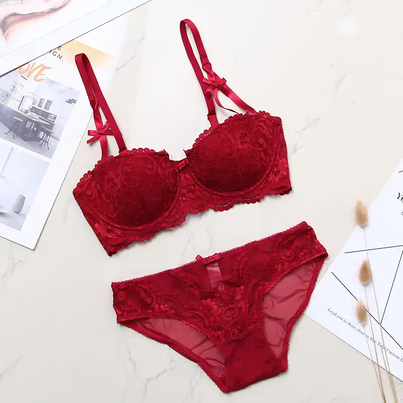 Kadin Ic Camasiri Arti Boyutu E Fincan Kirmizi Sutyen Seti Demi Yarim Fincan Push Up Isik Yastikli Yay Dekorasyon Ic Camasiri Kadin Orgu Kulot Bra Brief Sets Aliexpress
