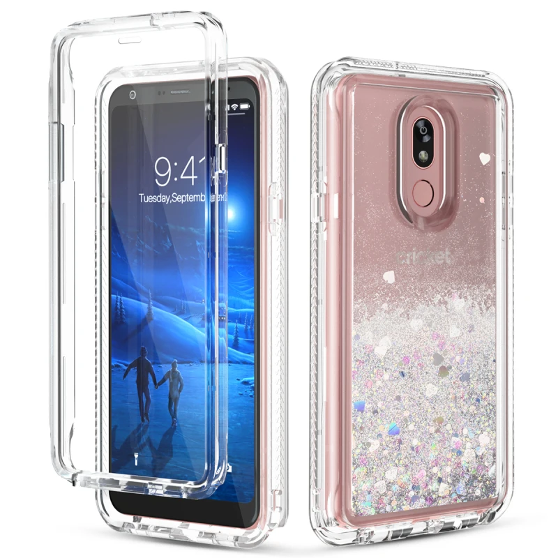 Жидкий зыбучий песок Любовь Сердце Блеск Bling чехол для телефона для LG Stylo 5 Чехол встроенный экран протектор жесткий противоударный чехол для LG - Цвет: Серебристый