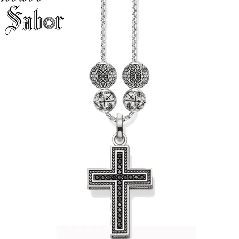 Necklace Cross Faith Heart Gift For Women & Men, Female Rebel Bead silver color Fashion Jewelry
