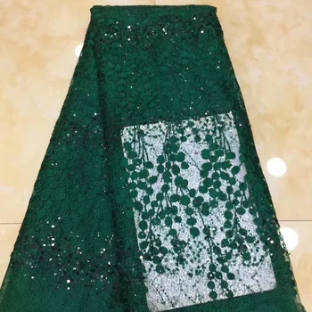 

7colors High quality emerald green African tulle lace fabric delicate embroidered French net lace with sequins for party FZZ417