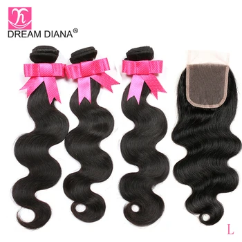 

DreamDiana Brazilian Hair Weave Bundles With Closure Remy Hair Body Wave Bundles With Closure Natrual 4x4 Closure With Bundles L