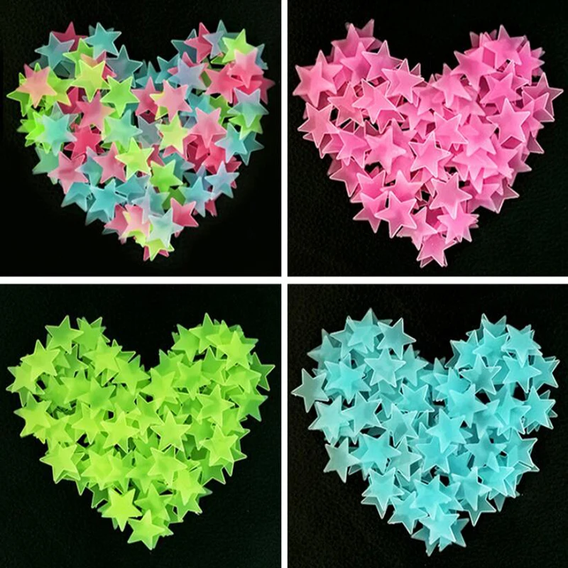 3D Stars In Dark Glowing Fluorescent Lamp Wall Plastic Sticker Home Decor 50pcs