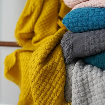 

Nordic Knitted Throw Thread Blanket on the Bed Sofa Plaid Knit Travel TV Nap Blankets with Tassel Soft Bed Tapestry Bedspread