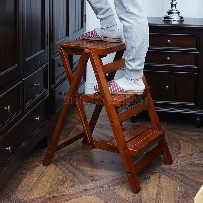 Solid Wood Folding Stair Stool Multifunction Step Stool Home Kitchen
