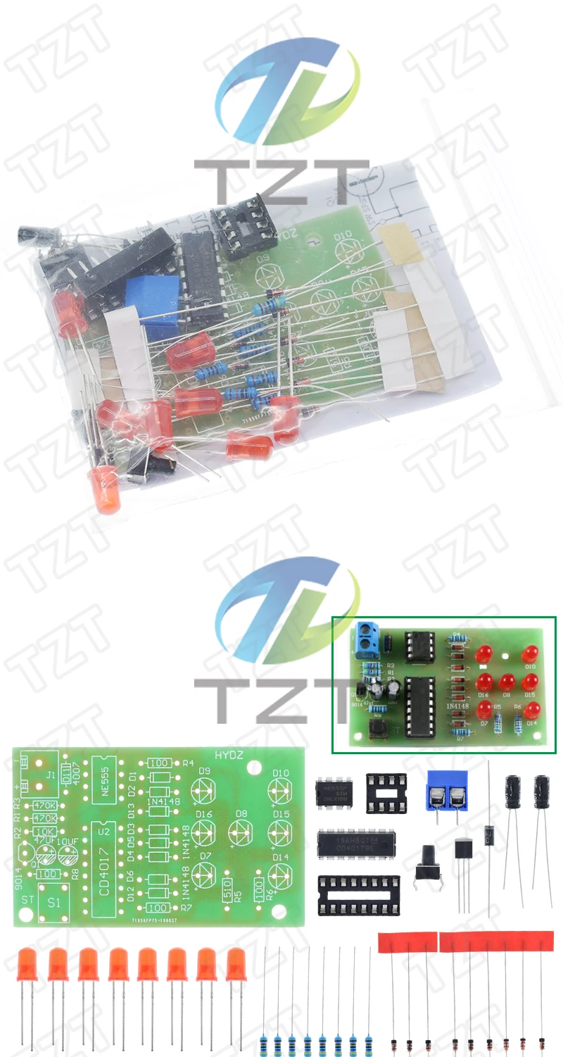 TZT Elektronischer Würfel NE555 LED-Modul CD4017 DIY-Kit 5mm Rote LED 4,5-5V ICSK057A Elektronisches Modul Spaßiges DIY-Elektronik-Projekt – Detail 3