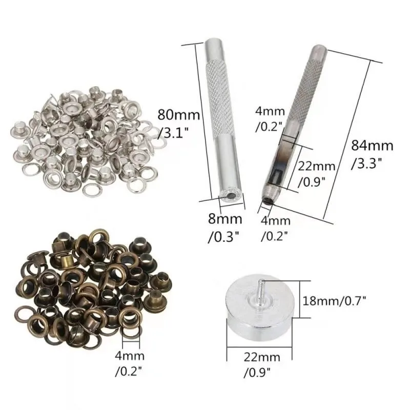 160 Sets Brass Eyelets Washer Diy Metal Hole 4mm Bronze Silver