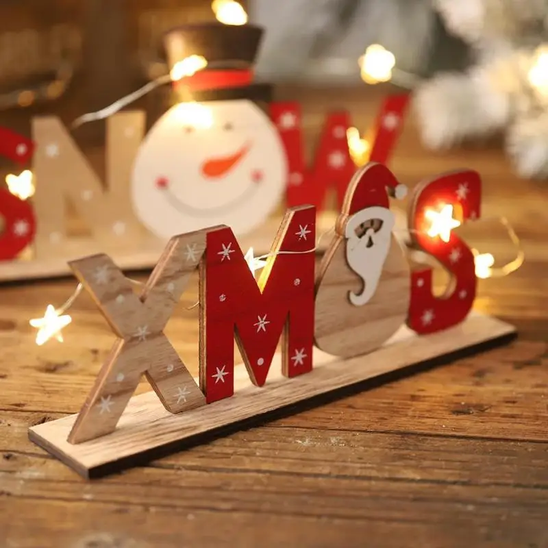 Деревянные отдельно стоящие буквы знак Санта Клаус Снеговик снежинки вечерние рождественские украшения для домашнего стола Рождественский стол подарок