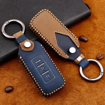 

Leather car key fob skin cover case set for Mitsubishi Outlander ASX AXR RVR Nativa Pajero Montero Lancer Shogun car styling