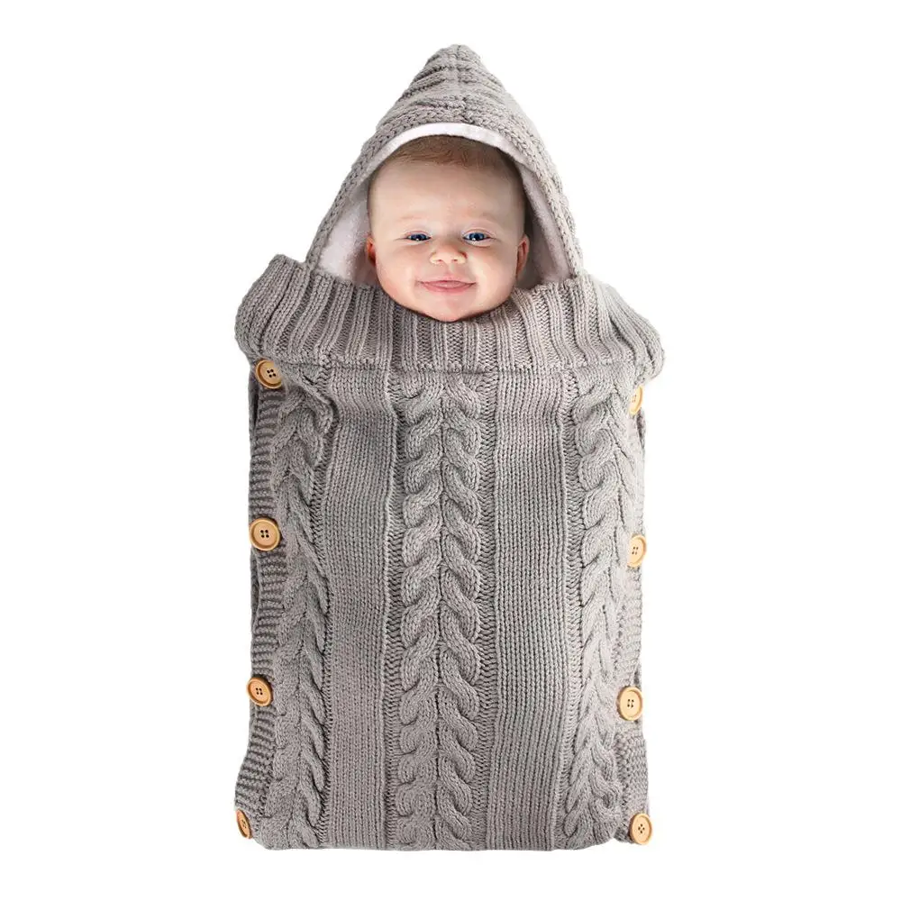 Детское вязаное Хлопковое одеяло-конверт для новорожденных девочек и мальчиков, зимний свитер, спальный мешок - Цвет: 03