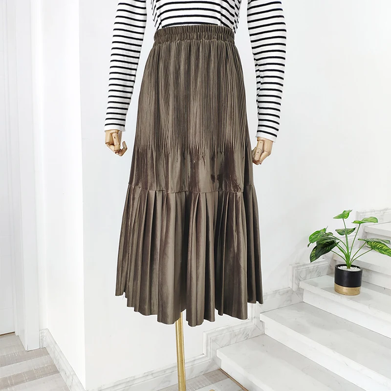 Женская плиссированная юбка максиTIGENA, длинные юбка из бархата с высокой талией для женщин на осень-зиму