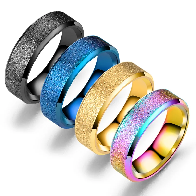 

Colorful Rainbow 316L Stainless Steel Fashion Rough Face Couple Rings for Women Men Kids Cool Boy Classic Jewelry