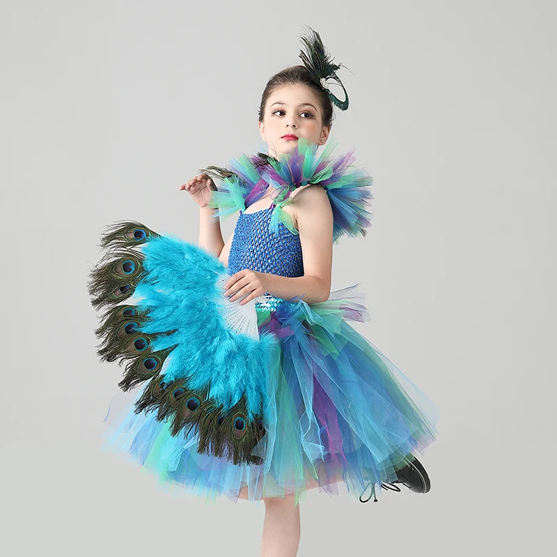 Girls Royal Peacock Tutu Costume Kids Peacock Princess Carnival Fancy Dress Ballerina Halloween Birthday Party Girl Tutu Dress (7)