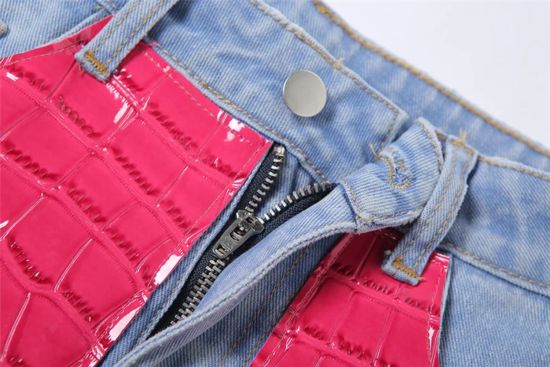 champion shorts Showmirror  PU Patchwork Skinny Summer Jeans Shorts Women Sexy Denim Short 2021 Y2K Party Wear Biker Pants Female Bottoms nike running shorts