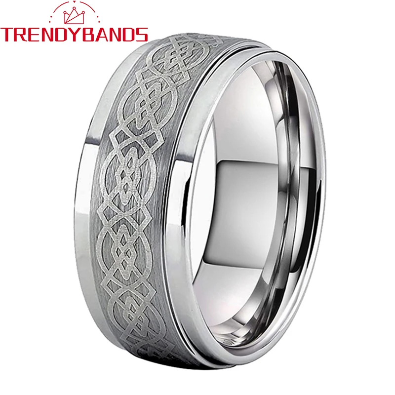 8mm Tungsten Carbide Wedding Bands For Men Women Laser Stepped Edges Brushed Finish Comfort Fit