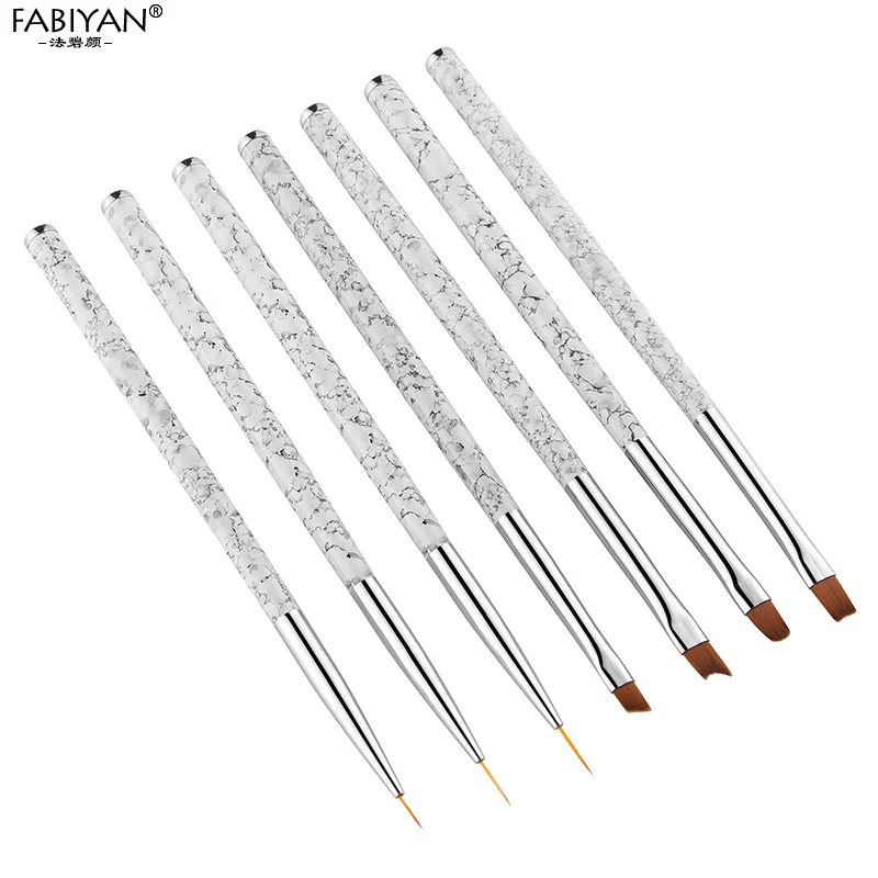 

7pcs Nail Art Painting Brush Marble Drawing Liner Pen Builder Flat Carving French Acrylic UV Gel Polish Tip Design Tool Manicure