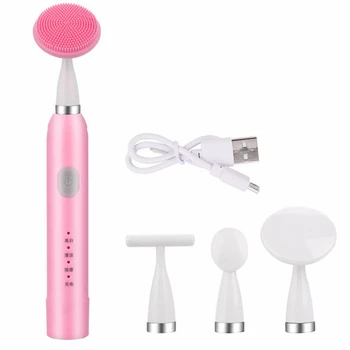 

4 In 1 Facial Cleansing Brush Sonic Vibration Pore Cleaner Massager Deep Cleaning Whitening Waterproof Rechargeable Face Brush
