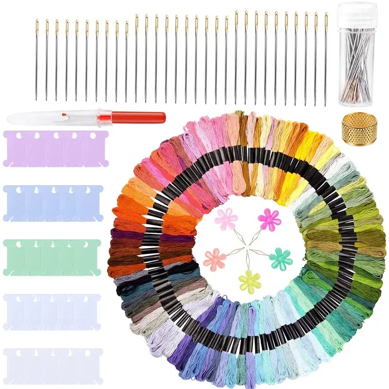 KAOBUY 162Pcs Embroidery Kit With Floss Cross Stitch Threads Large Eye Stitching Needle | Дом и сад