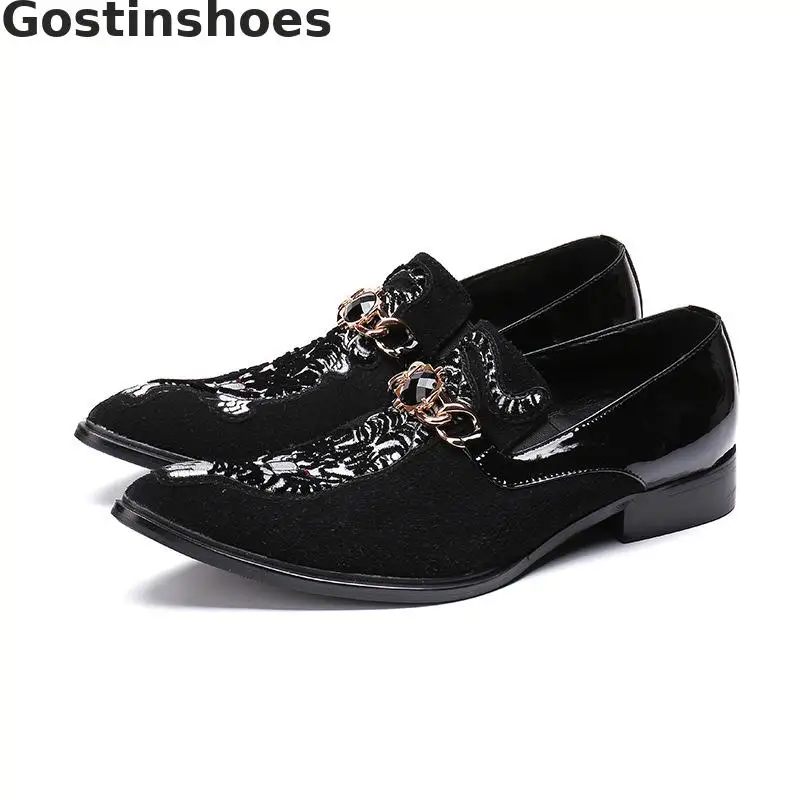 

Cow Suede Fashion Men Leather Shoes Casual Black Loafers Embroider Low Heel Leisure Business Shoes Men
