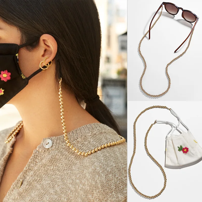 

2020 New MInimalist Street Style BBC Gold Beads White Pearl Sunglasses Chains For Women Multifunctional Mask Chain For Women