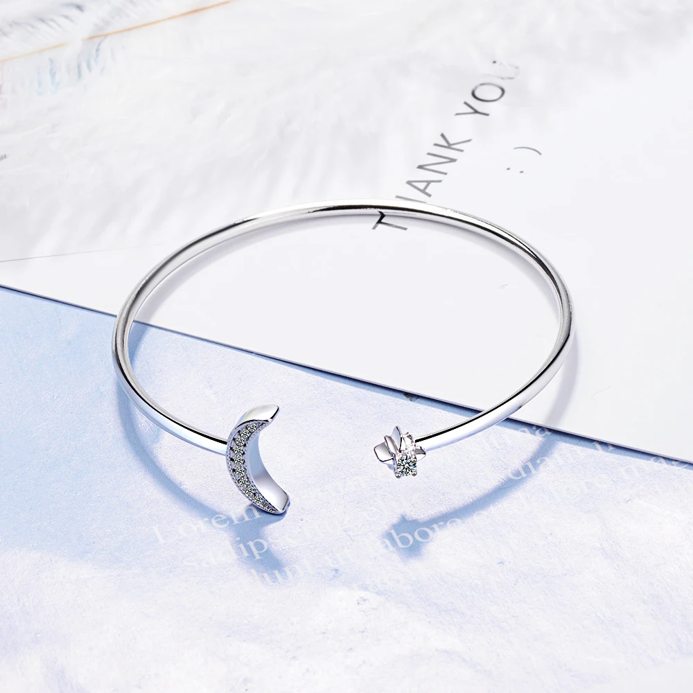 Fashion Star and Moon Bracelets Bangle 925 Sterling Silver Mosaic Zircon Bangles For Women Girl Dropshipping S-B35