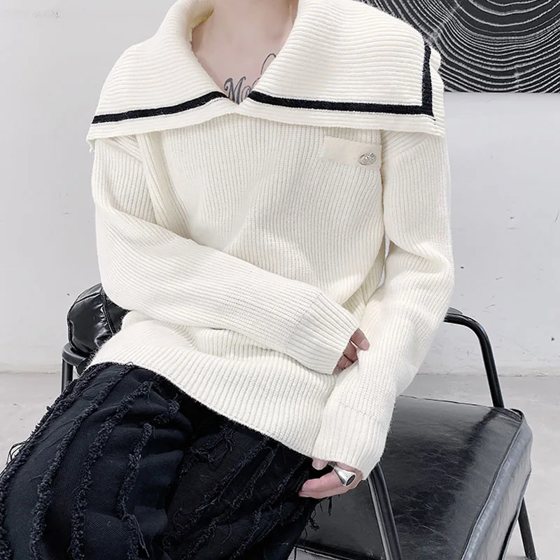 2021 Men Navy Collar Casual Thick Autumn Winter Pullover Sweater Male Women Streetwear Vintage Couple Kintted Sweater