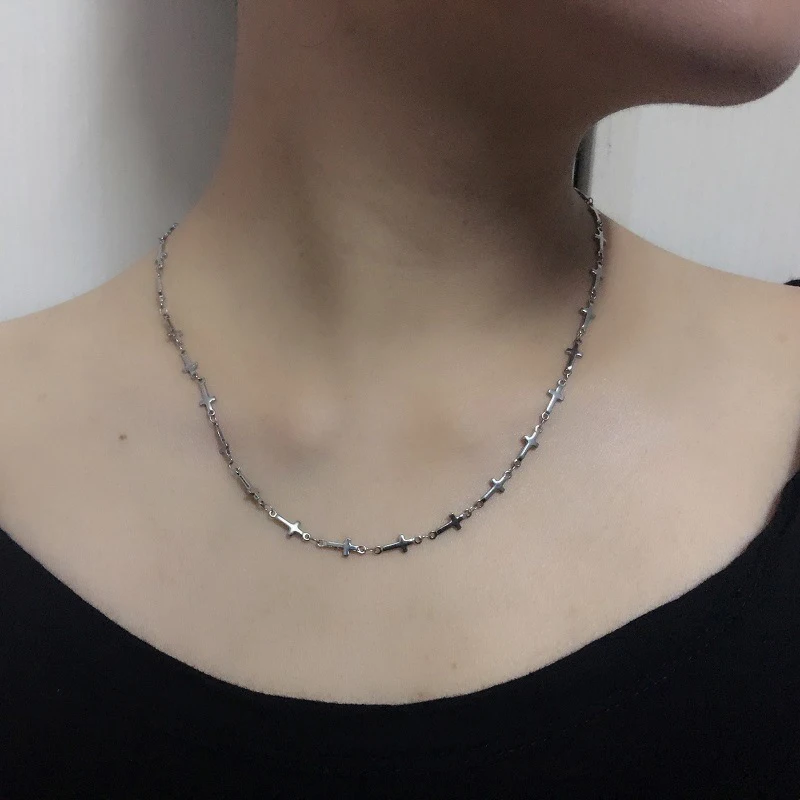 Серебряное ожерелье с крестом, женское ожерелье из нержавеющей стали, Серебряное колье, подарки для женщин, аксессуары, модное ювелирное изделие на шею