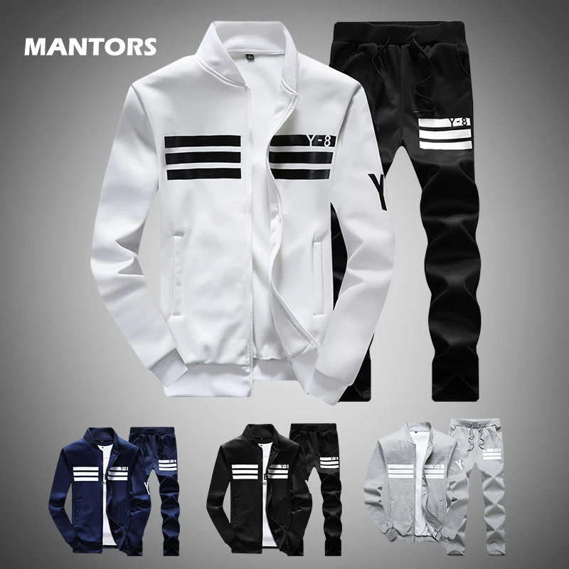 

2020 Men Tracksuit Spring Autumn Hoodie Set 2 Pieces Men's Sporting Track Suit Casual Sweatshirts Jacket+Pants Sets Plus Size