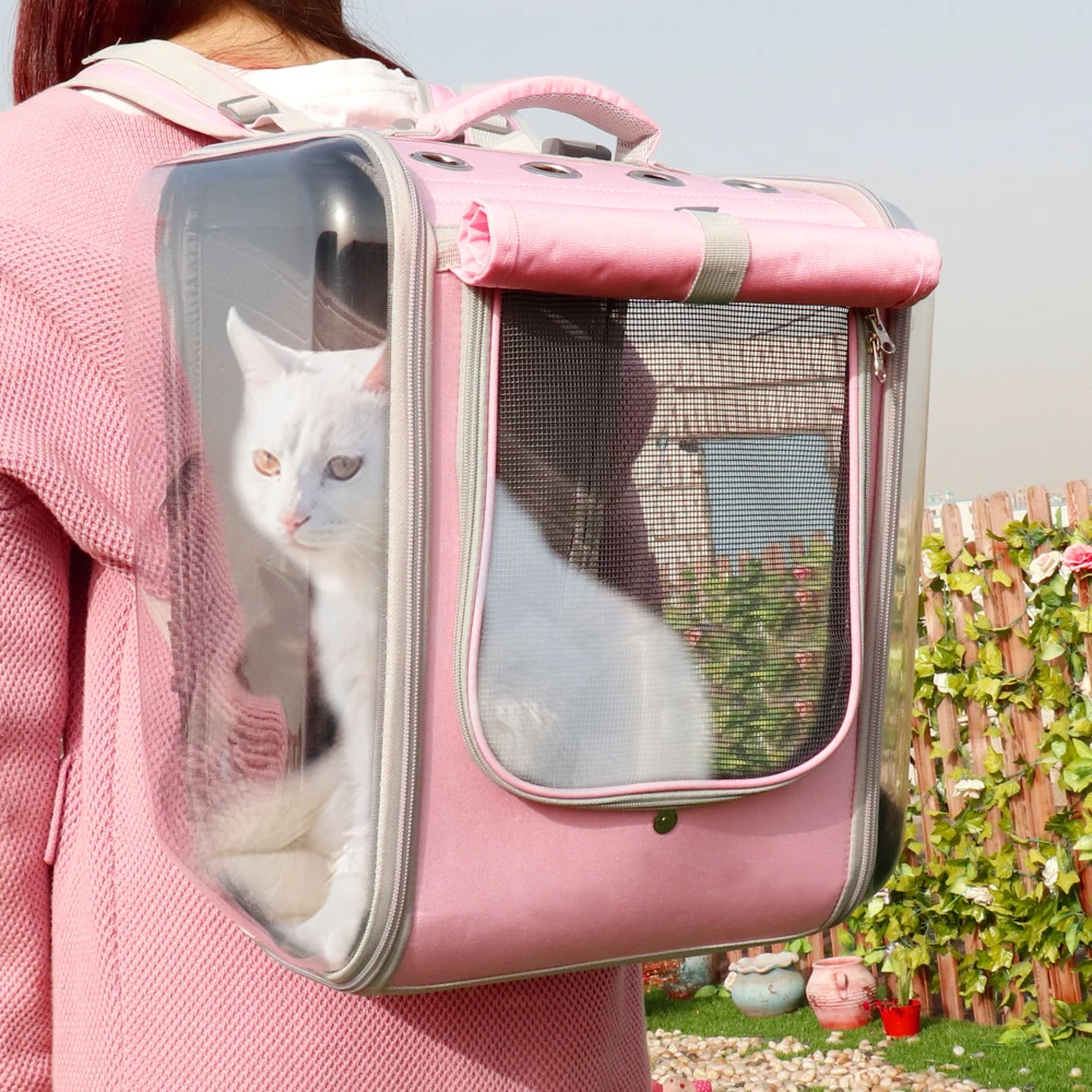 Bolsa De Paseo para Gatos Mochila para Gatos Bolsa De Transporte Portátil para Mascotas Bolsa De Hombro para Mascotas Transpirable-Rosa