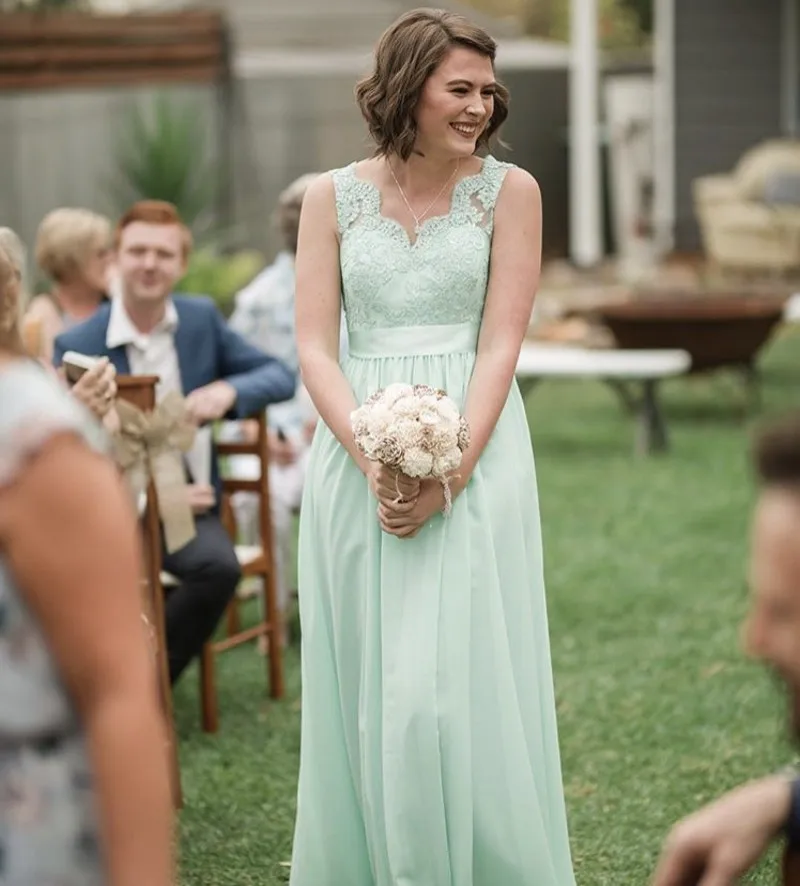 

Mint Green Bridesmaid Dresses Under 50 Floor Length Chiffon a-Line Vestidos Wedding Guest Maid Of Honor Dresses