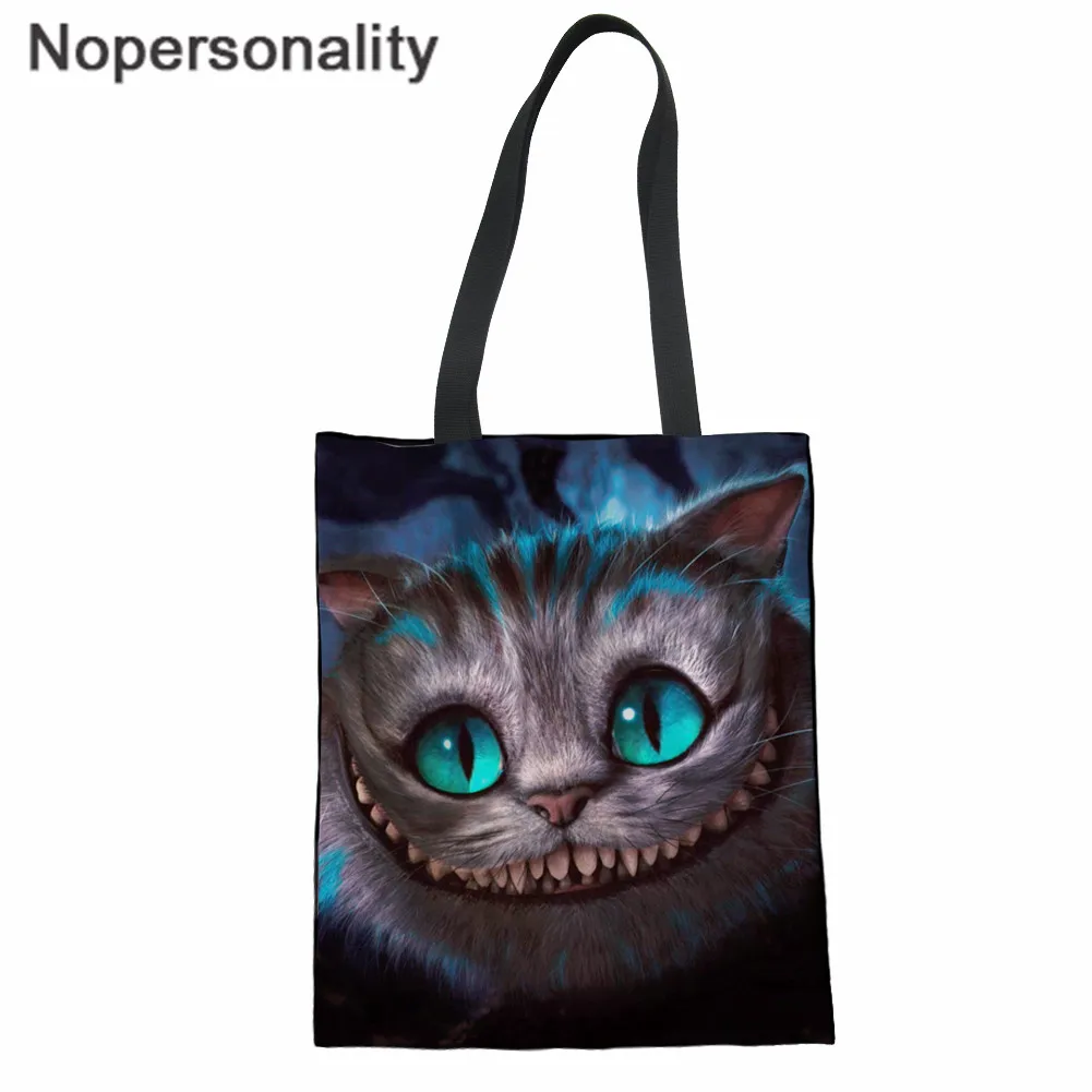 Сумка тоут Nopersonality с изображением Чеширского кота Женская холщовая Повседневная