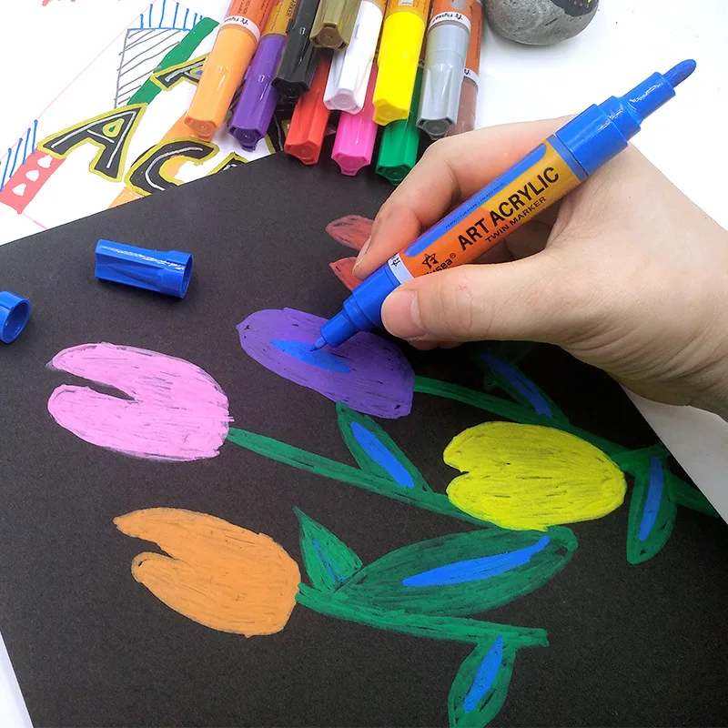 Marcador de Pedra Cabeça Dupla Arte Tinta Acrílica Permanente Marcadores Canetas Rochas Desenho Vidro Canva Tecido Madeira Faça Você Mesmo Artesanato Papelaria 11 Computers & Electronics