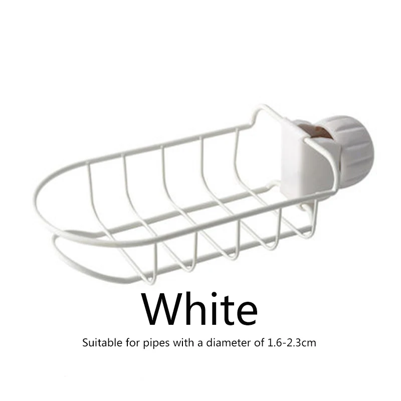 White Sink Organizer, Kitchen Faucet Sponge Holder, Drainer Caddy for Dishwashing, Stainless Steel Faucet Storage Rack Hanging - Цвет: White
