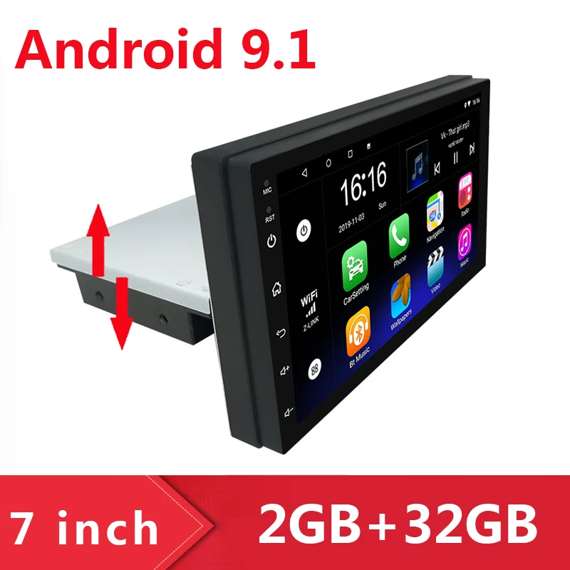 Автомагнитола с регулируемым экраном 7-дюймовым дисплеем Android 9 1 bluetooth Wi-Fi