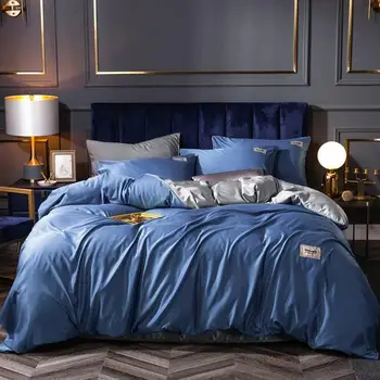 

High-End 60 Tencel Four-piece Set European Style Viscose Bare Sleeping Double-Sided Silky Summer Sheet Li Quilt Cover Bedding Ar