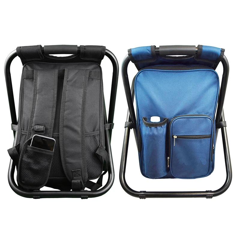 2 Pcs Backpack Chair Portable Camping Stool Foldable Chair with Double Layer Oxford Fabric Cooler B