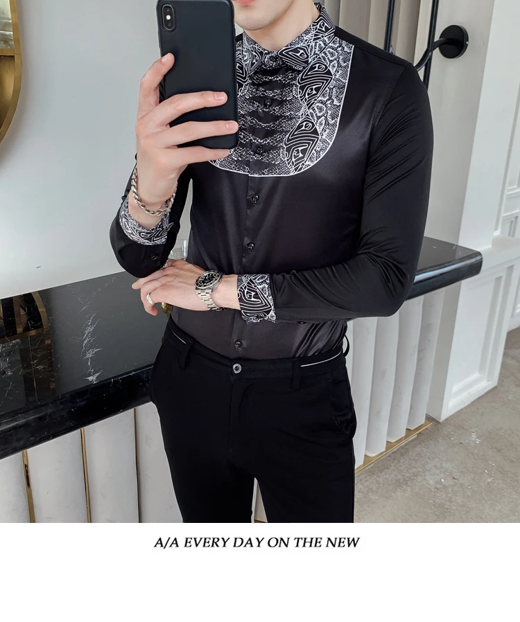 Барокко модные повседневные рубашки для мужчин с длинным рукавом Slim Fit рубашки уличная роскошная мужская рубашка одежда Camisa Masculina