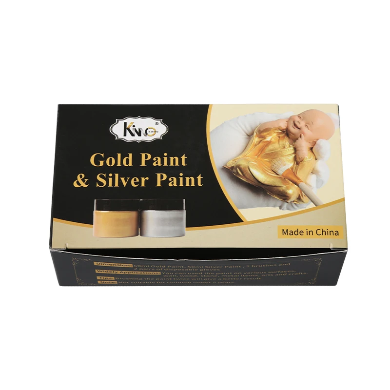 2PCS Gold Silver Paint Metallic Acrylic Paint With Brushes Waterproof not faded for Statuary Coloring DIY Hand Painted Pigments