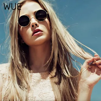 

WUE Retro Classic Vintage Round Polarized Sunglasses Men Brand Designer Sun Glasses Women Metal Frame Black lens Eyewear Driving