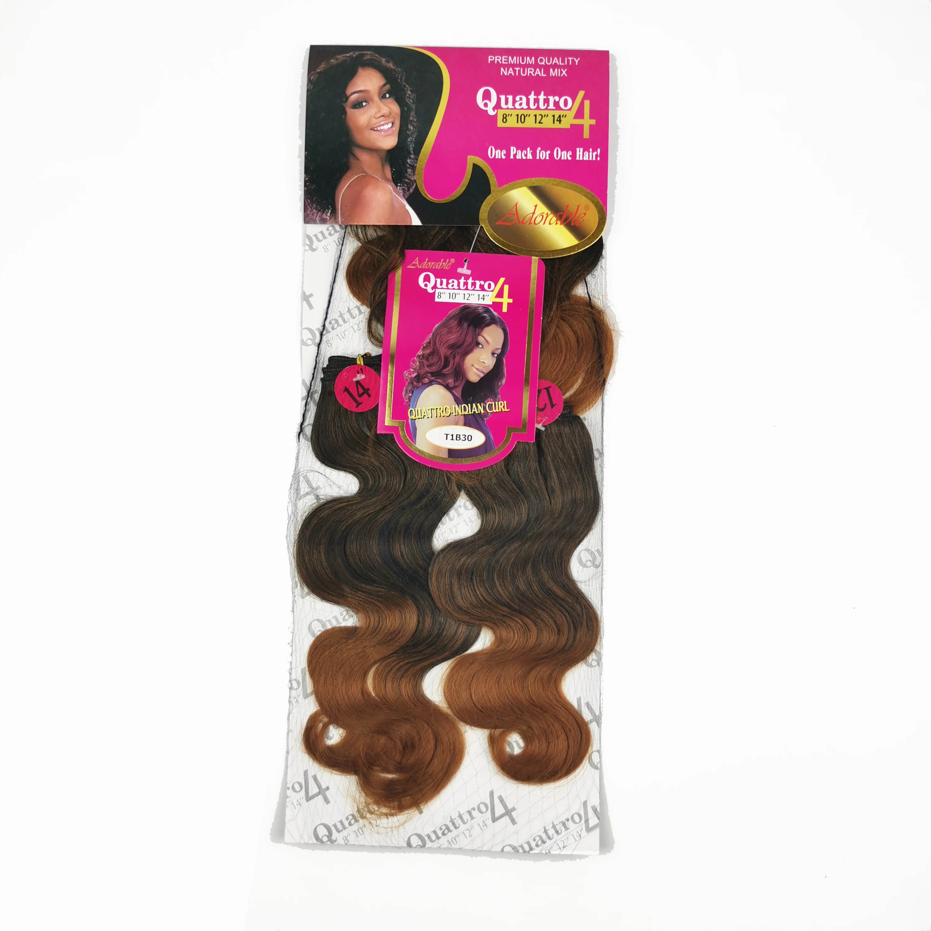 Adorable Ombre Color Body Wave Synthetic Packet Hair Weave Two Tone Quattro Indian Curl 4pcs With Free Fringe Hair Weft Blonde