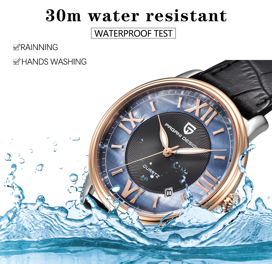 PAGANI DESIGN Fashion Casual Women Quartz Watch Automatic Date Pink Elegant Case Leather Waterproof Lady Watch Relogio Feminino