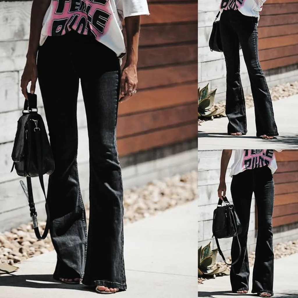 SAGACE модные джинсовые расклешенные брюки элегантные женские Ретро обтягивающие джинсы Широкие брюки леди случайный звонок-низ расклешенные брюки женские