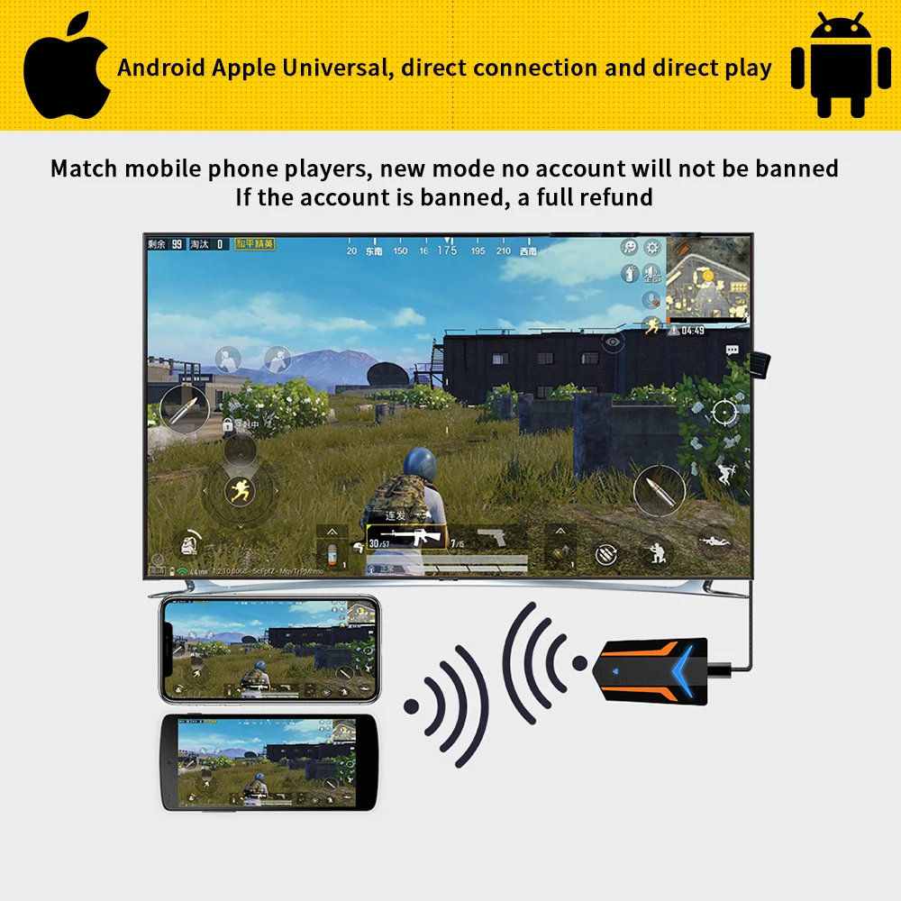 MiraScreen Mobile Game Keyboard Mouse Converter, Cast the Mobile Phone Screen to a Big Screen and Turn Into a Gaming Console