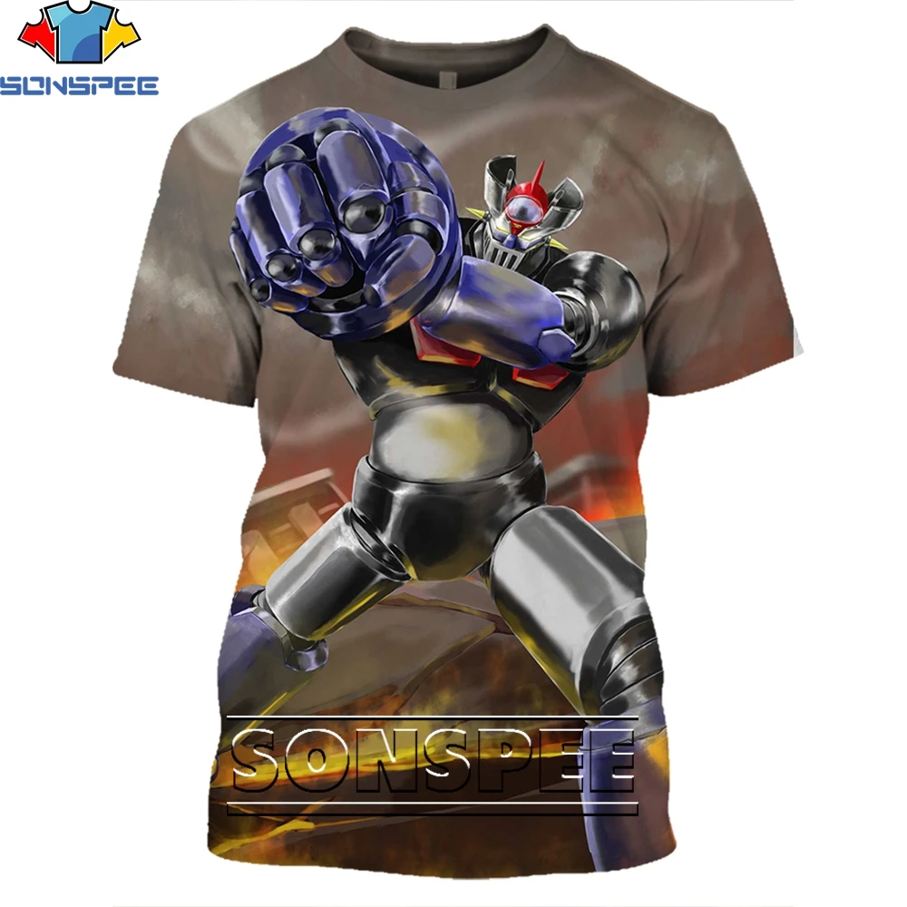 SONSPEE 3D Print Men Women Goldorak T-shirts Casual Streetwear Harajuku Hip Hop Short Sleeve Vintage Anime Tees Tops Shirt