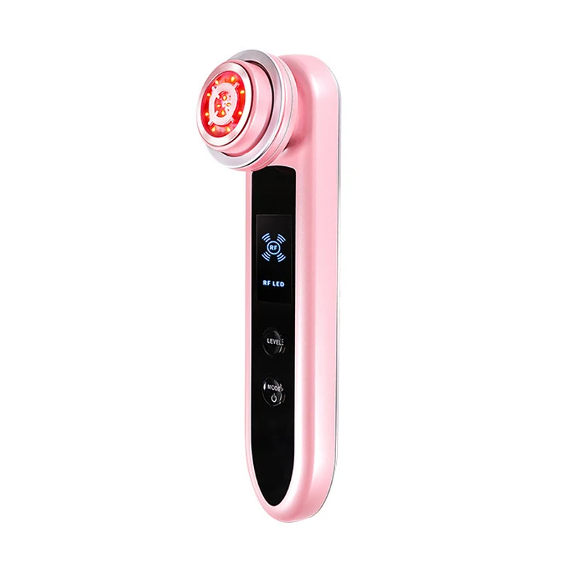 PINK EMS RF уход за кожей, очищение, подтягивание лица светодиодный фотон Радио Частота красота, Массажер омоложения кожи против морщин - Цвет: PINK