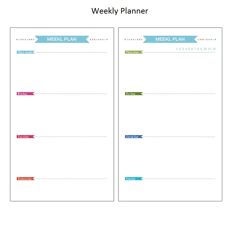 Weekly Planner A5, A6, 6 отверстий, сменная бумага, цветной планировщик, вставка, блокнот, еженедельный месяц, планировщик, сетка, чтобы сделать список, 40 листов/шт - Цвет: Weekly Planner