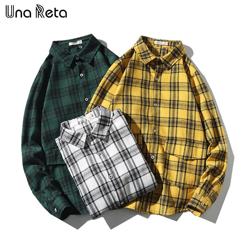 Una Reta Мужская рубашка осень бренд хип-хоп Мужская рубашка с капюшоном уличная карманный дизайн ретро решетки с длинным рукавом Повседневные рубашки