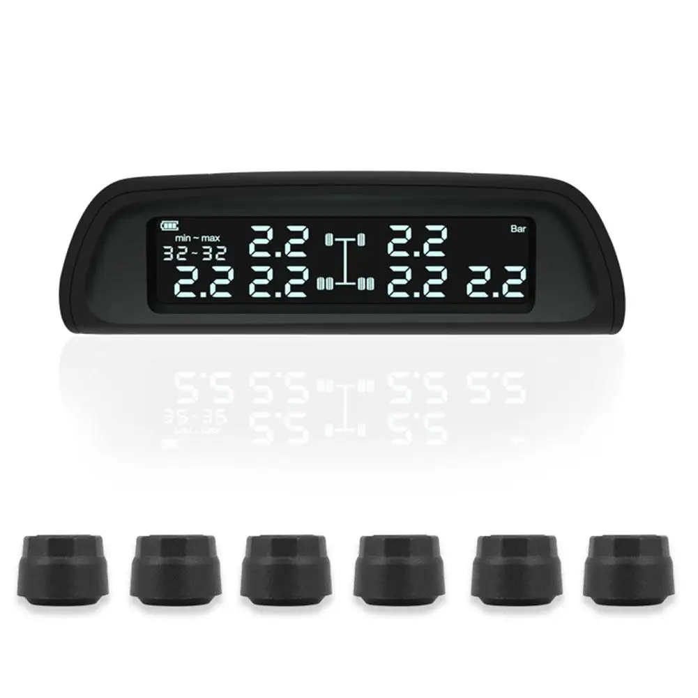 

Auto Truck TPMS Car Wireless Tire Pressure Monitoring System with 6 External Sensors Replaceable Battery LCD Display