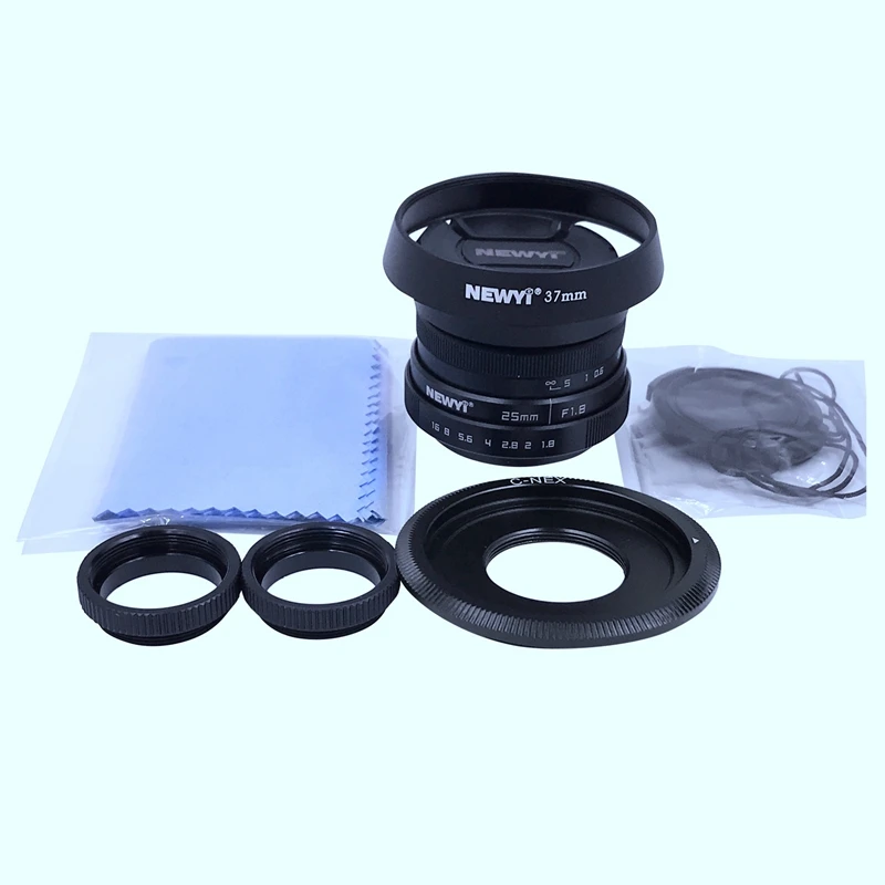 

ABKT-Newyi 25Mm F/1.8 Cctv Mini Lens for All Sony Nex Mount Mirro Camera and Hood Adapter 7 in 1 Kit