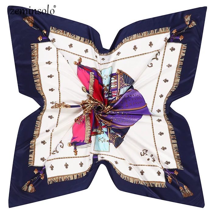 Zeminsolo, саржевый Шелковый женский шарф, бандана, 130*130 см, с принтом, квадратные шарфы, палантины, роскошный бренд, подарок, модные большие шелковые шали